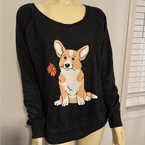 Ladies slouch neck Corgi lightweight sweatshirt.